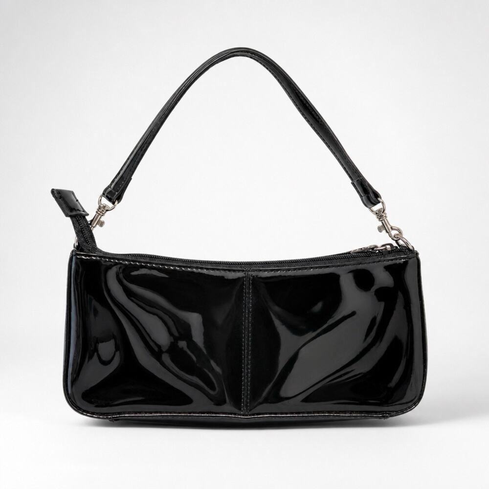 Vintage Y2K GIANI BERNINI Black Shiny Rubber Faux Leather Shoulder Purse Clutch